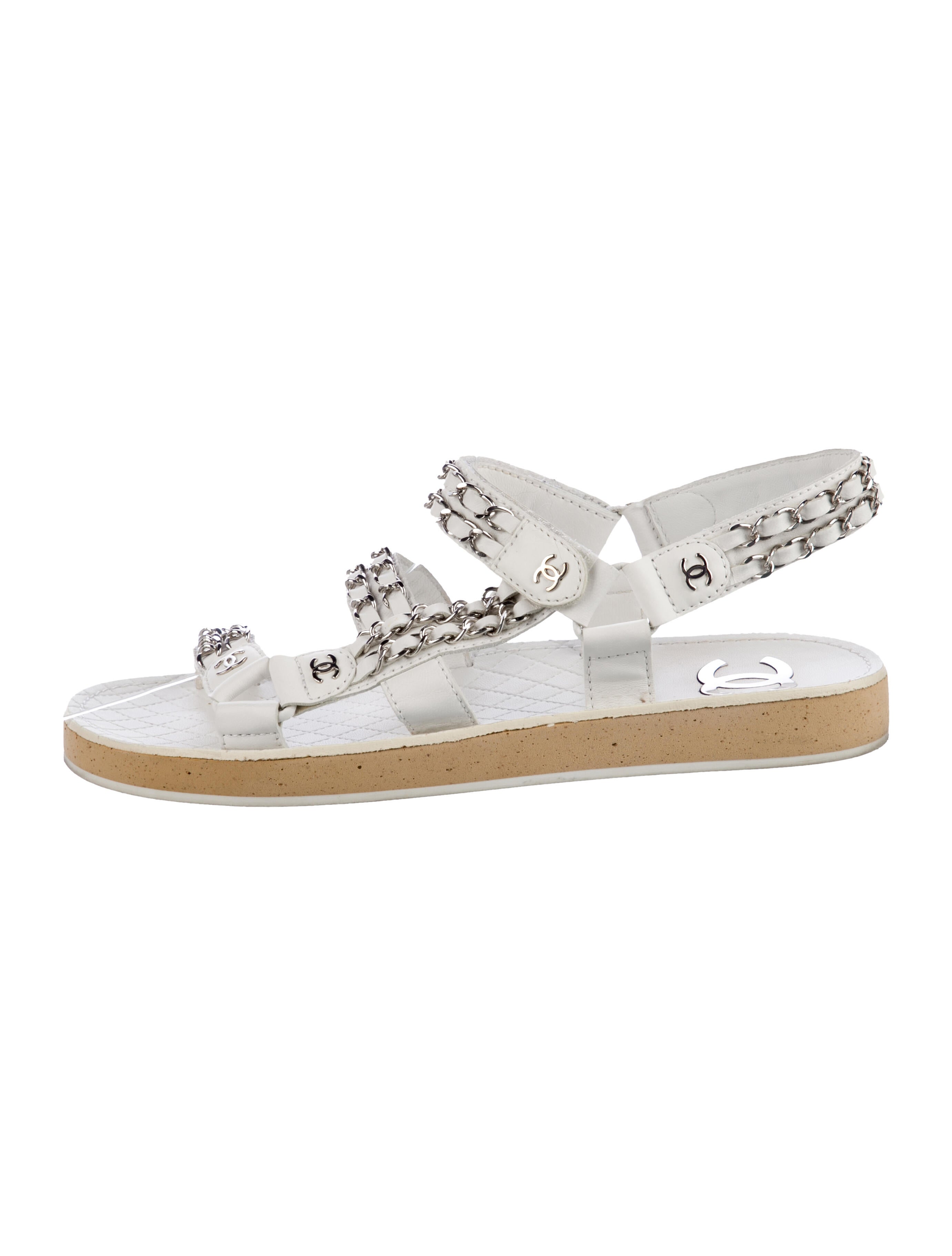 Chanel Interlocking CC Logo Leather Slingback Sandals