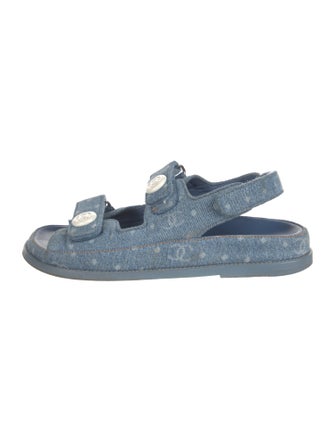 Chanel Interlocking CC Logo Denim Slingback Sandals