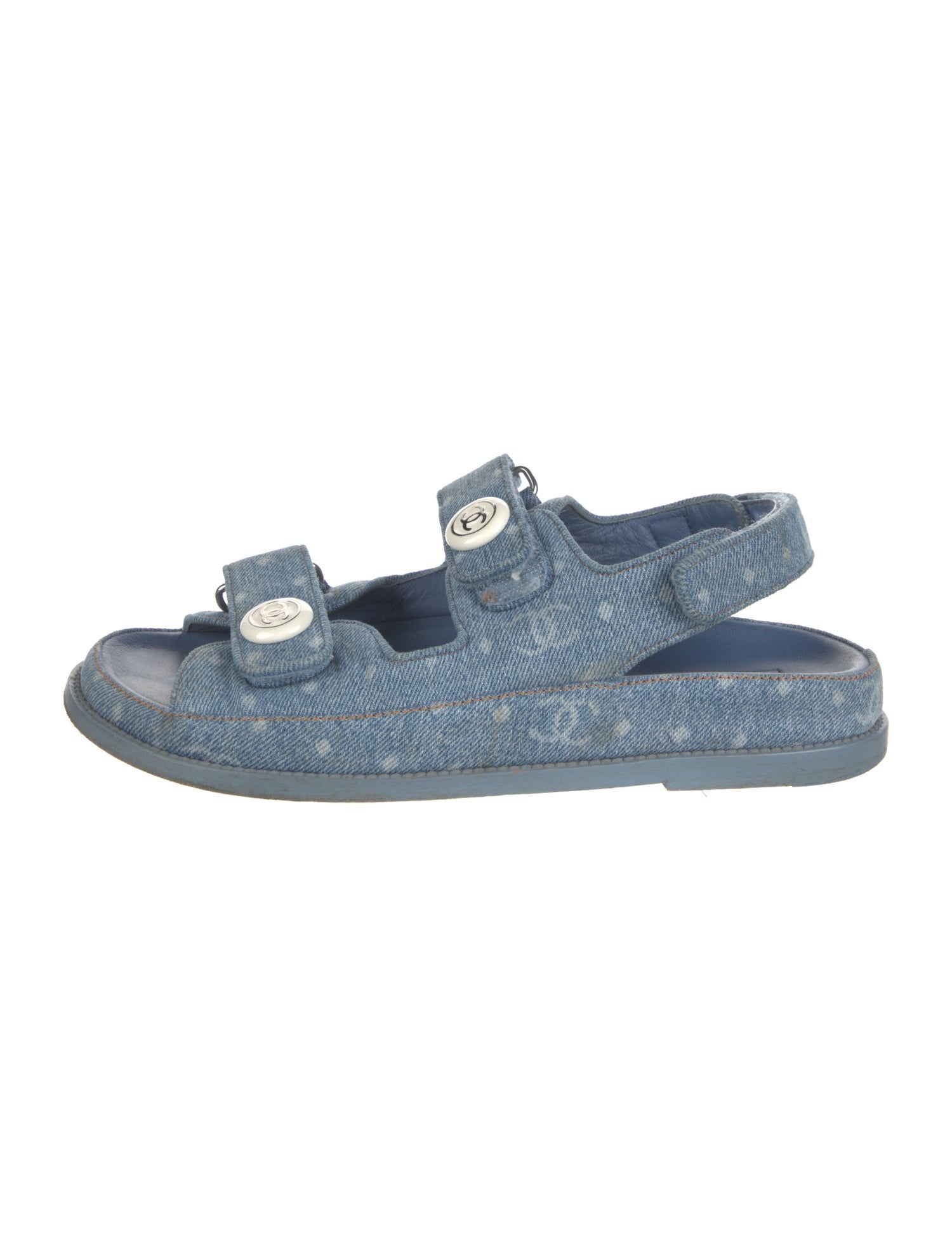 Chanel Interlocking CC Logo Denim Slingback Sandals