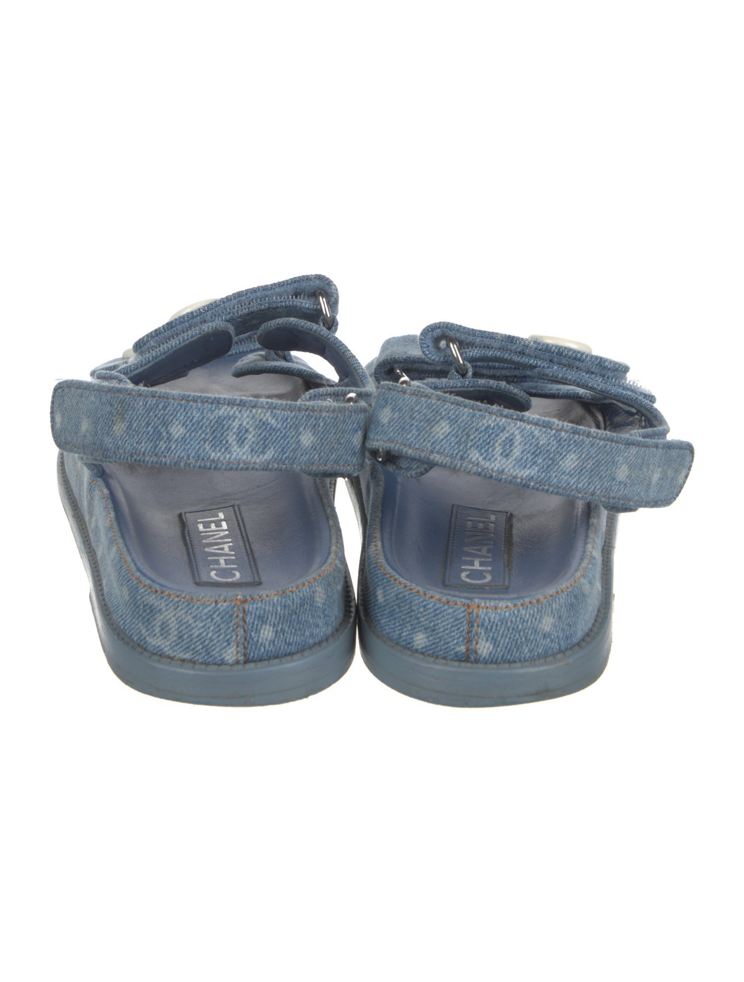 Chanel Interlocking CC Logo Denim Slingback Sandals