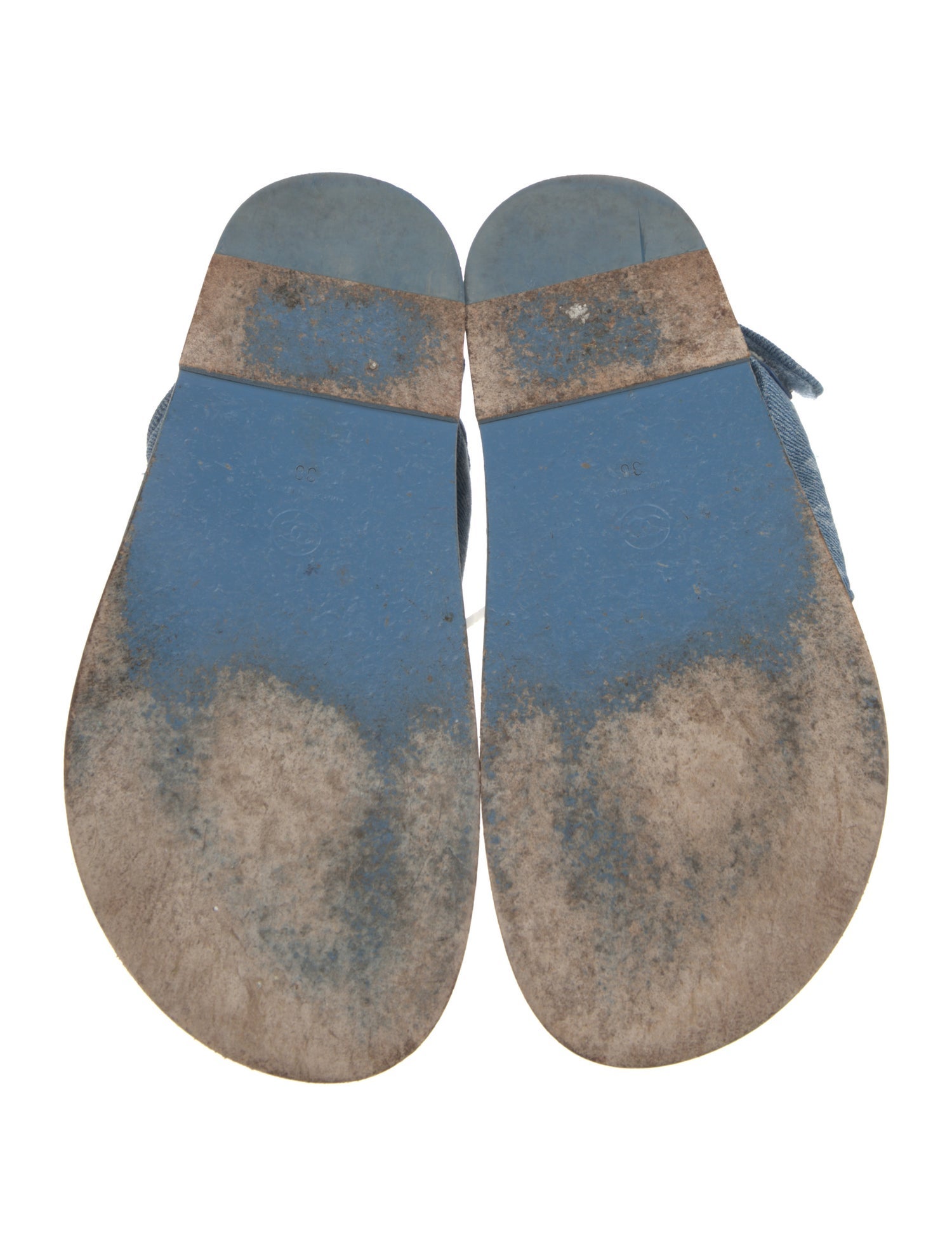 Chanel Interlocking CC Logo Denim Slingback Sandals