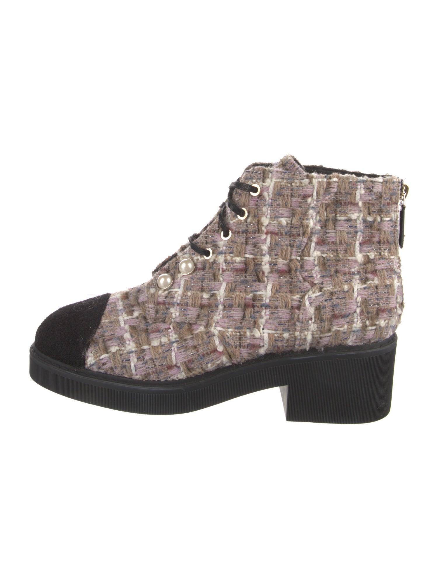 Chanel Interlocking CC Logo Tweed Lace-Up Boots