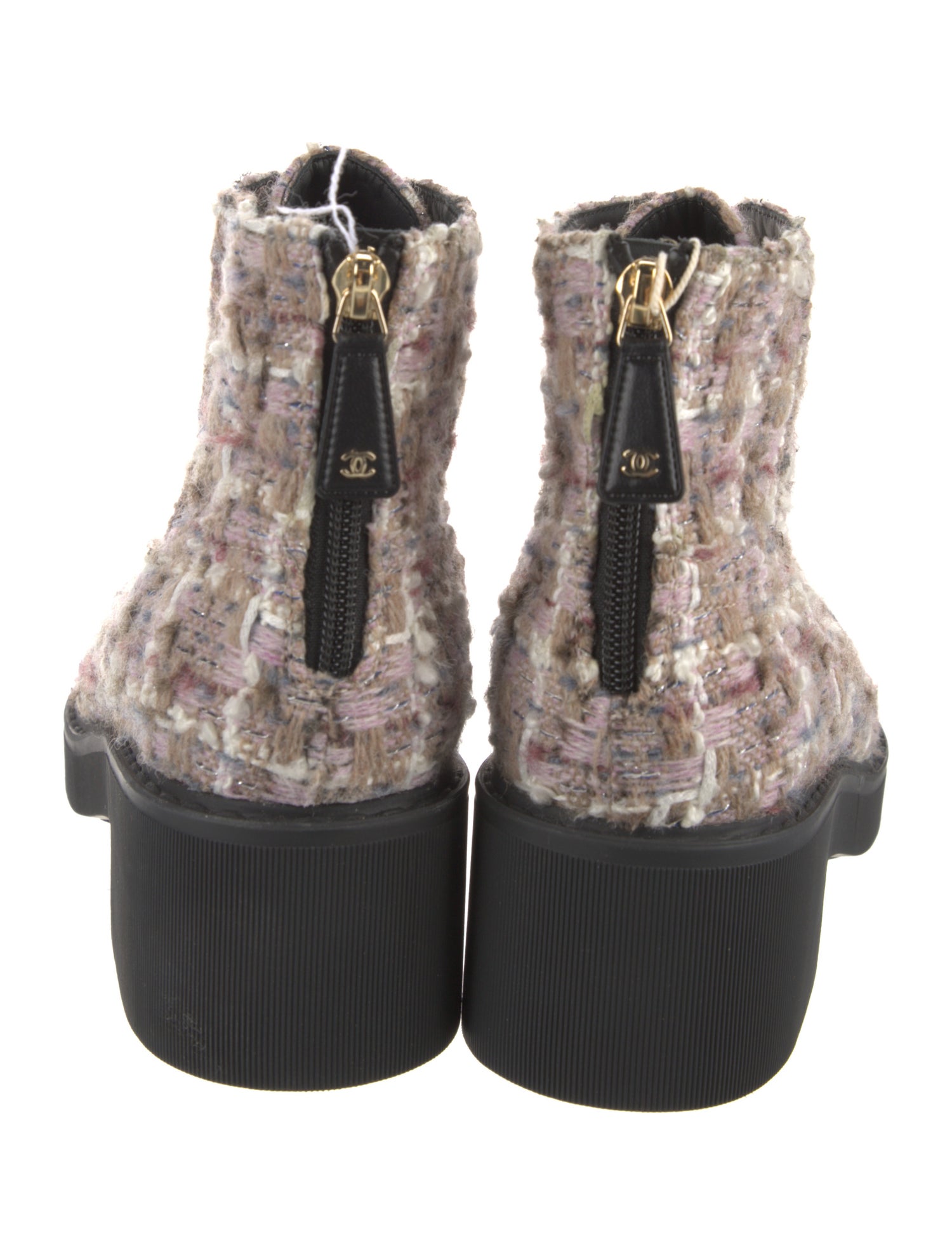 Chanel Interlocking CC Logo Tweed Lace-Up Boots