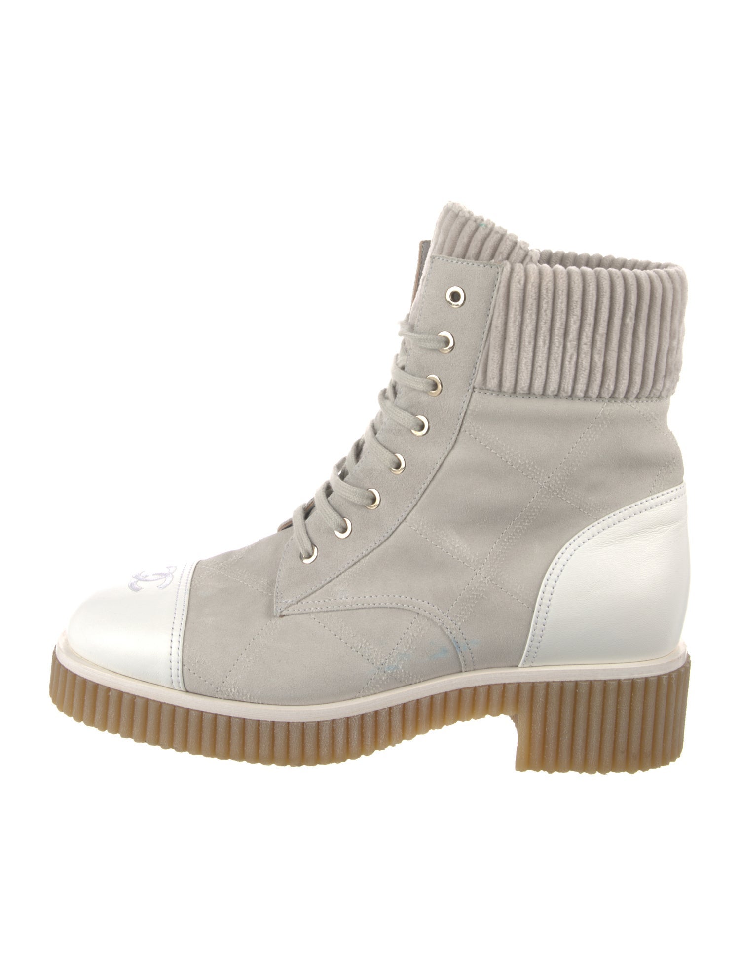 Chanel Interlocking CC Logo Suede Combat Boots