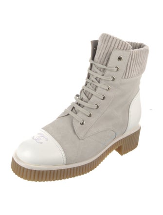 Chanel Interlocking CC Logo Suede Combat Boots