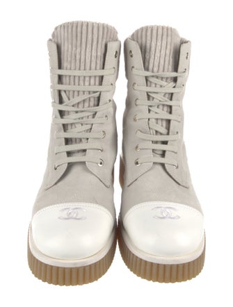 Chanel Interlocking CC Logo Suede Combat Boots