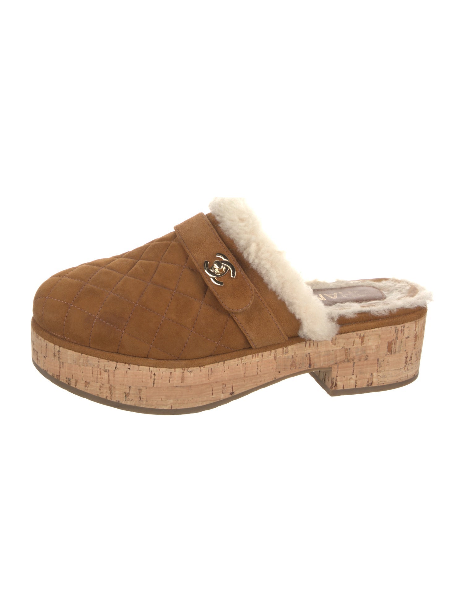 Chanel Interlocking CC Logo Suede Mules