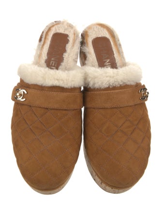 Chanel Interlocking CC Logo Suede Mules