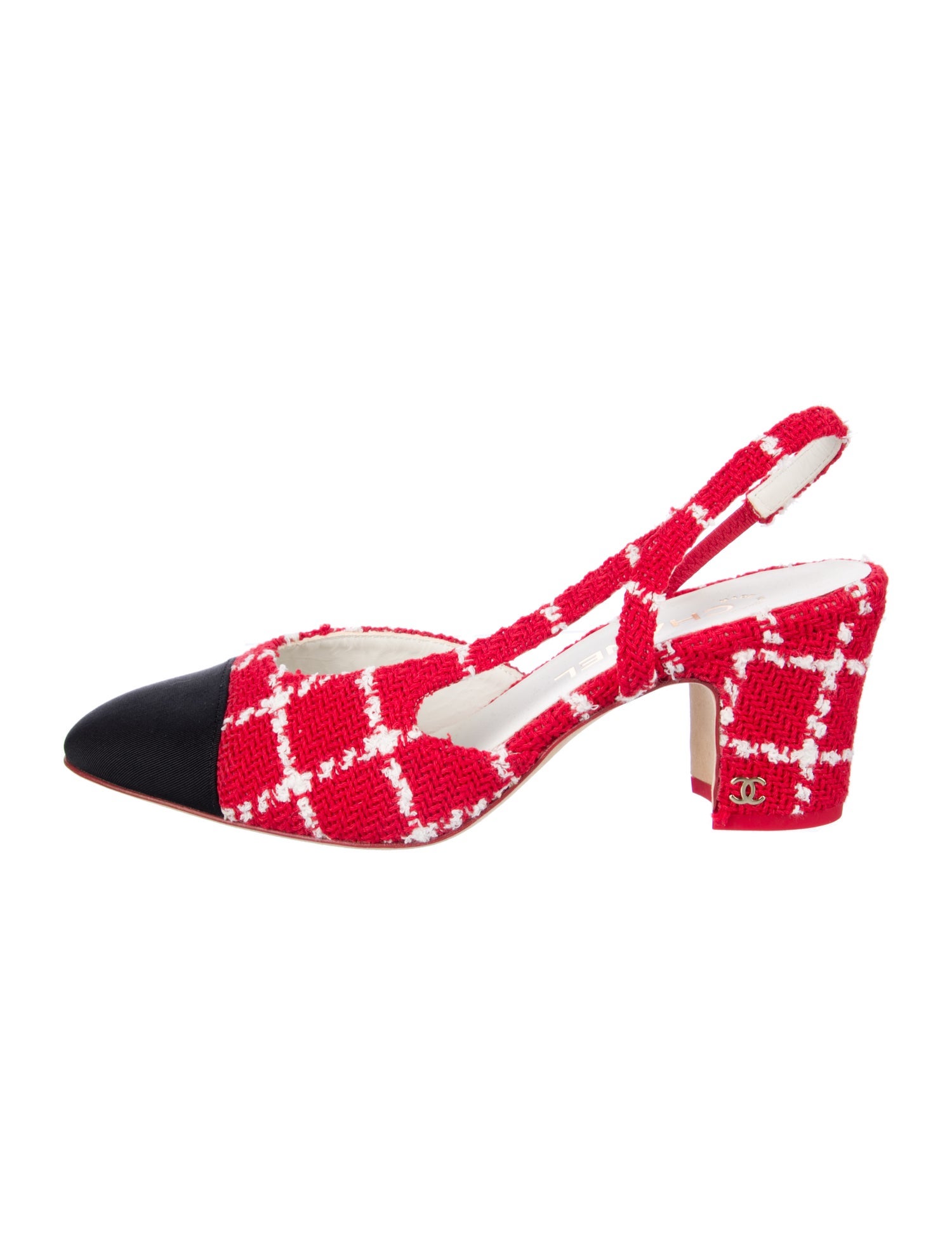 Chanel Interlocking CC Logo Tweed Slingback Pumps