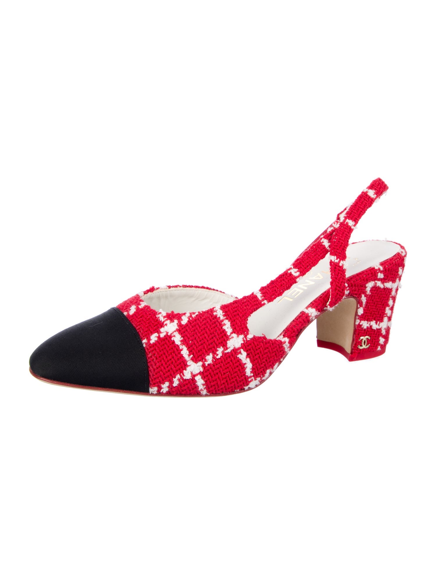 Chanel Interlocking CC Logo Tweed Slingback Pumps