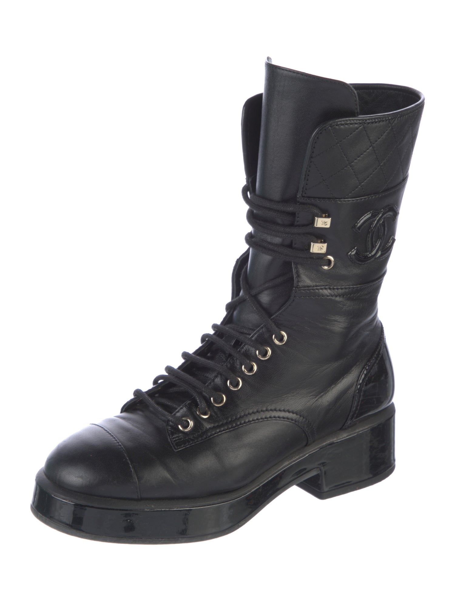 Chanel 2022 Interlocking CC Logo Combat Boots