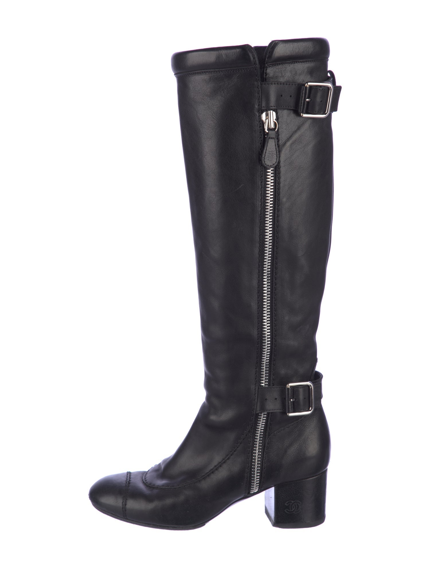 Chanel Interlocking CC Logo Leather Riding Boots