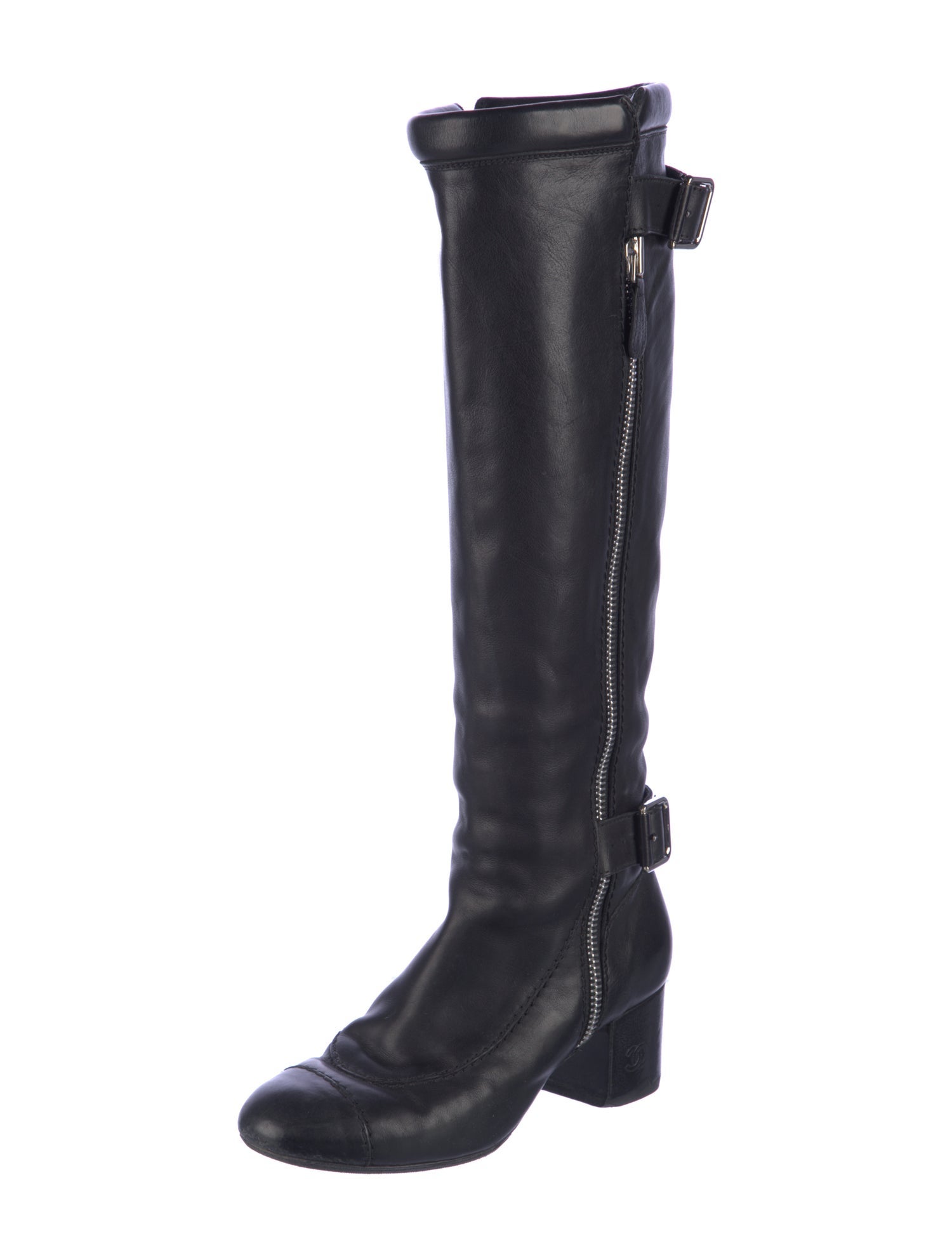 Chanel Interlocking CC Logo Leather Riding Boots