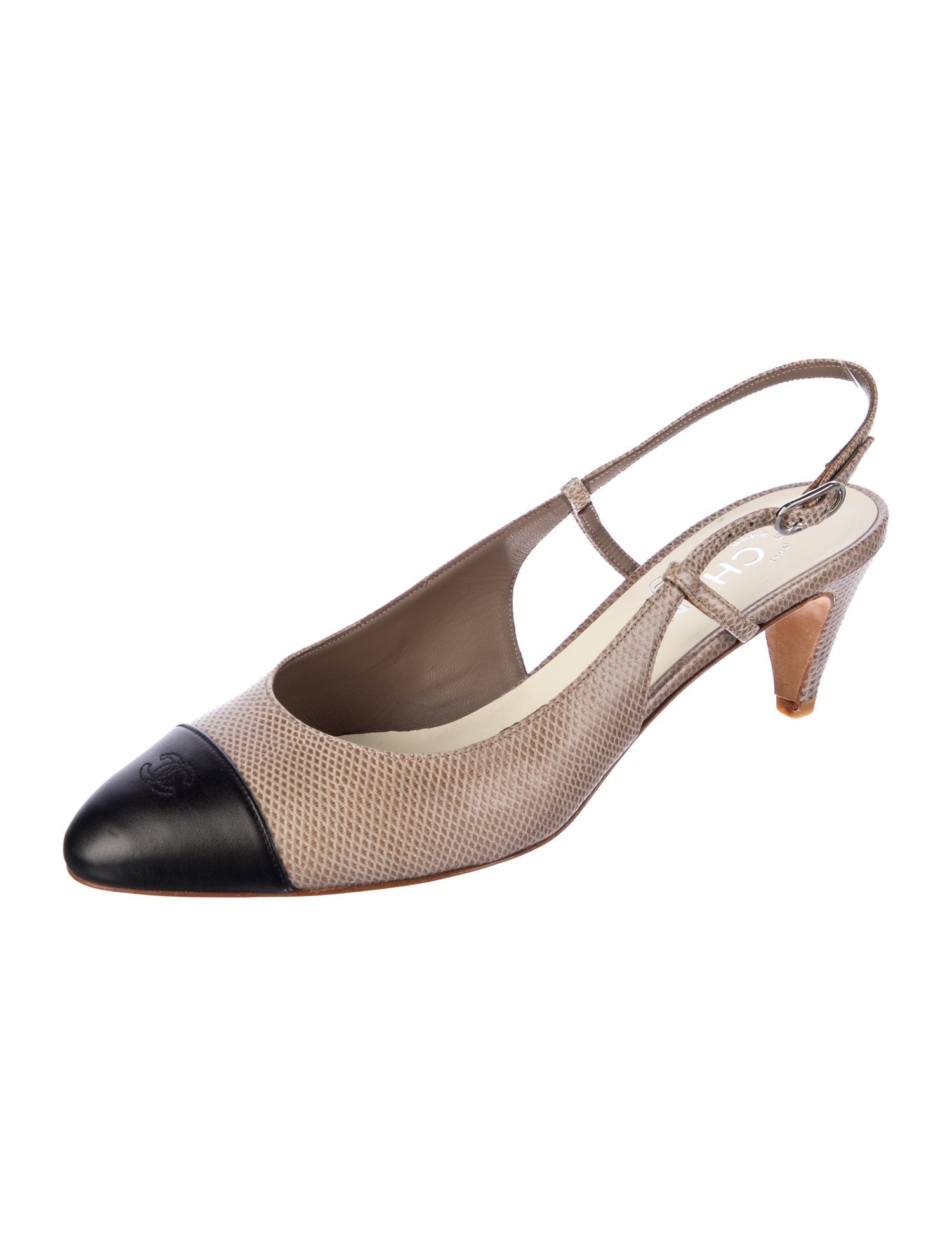 Chanel Interlocking CC Logo Lizard Slingback Pumps