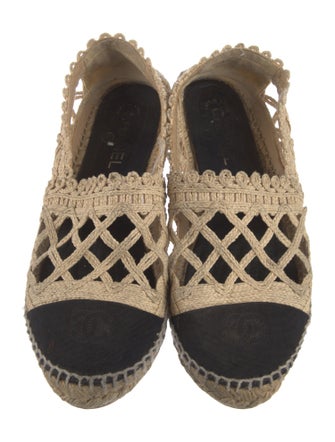 Chanel Interlocking CC Logo Raffia Espadrilles