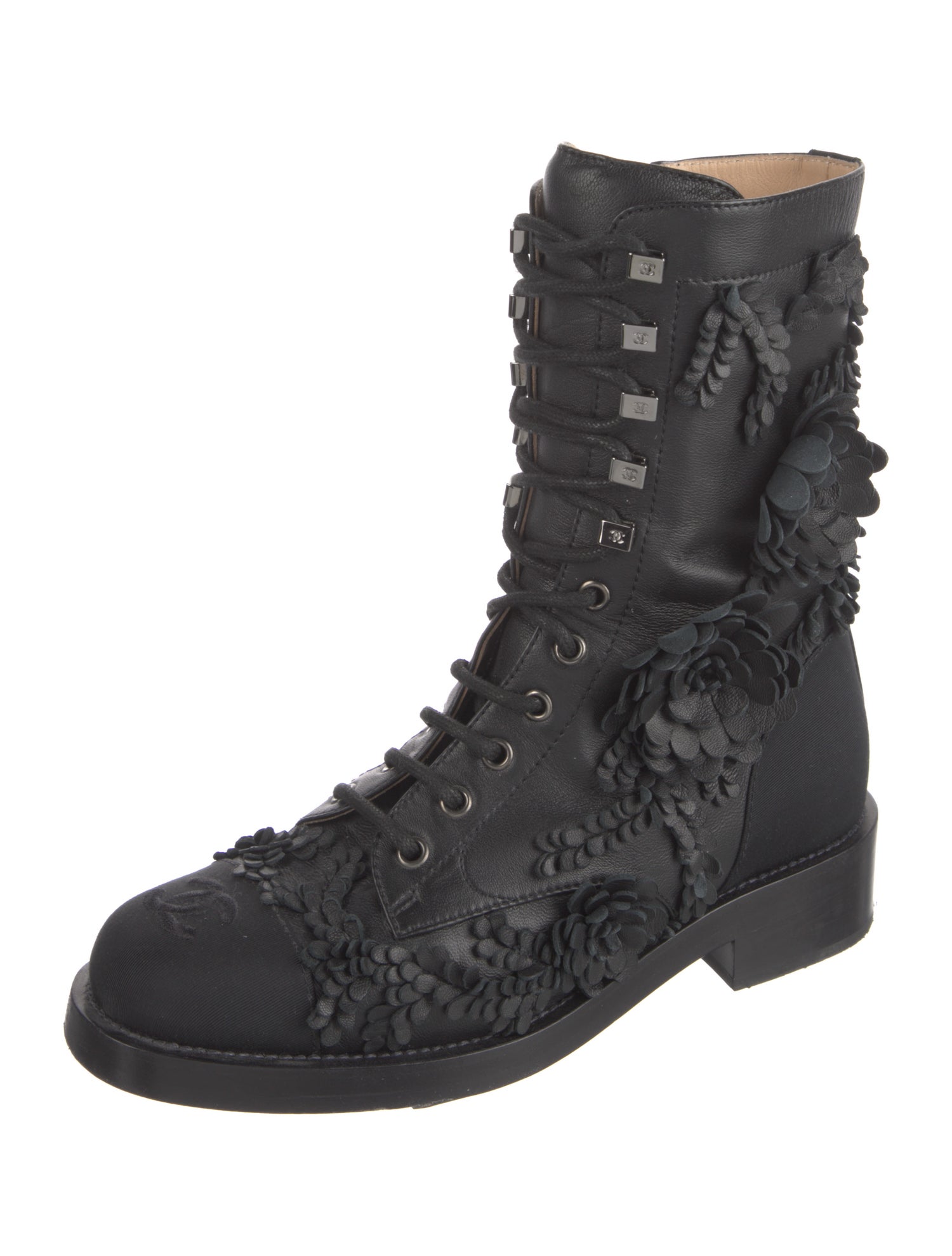 Chanel Interlocking CC Logo Leather Combat Boots