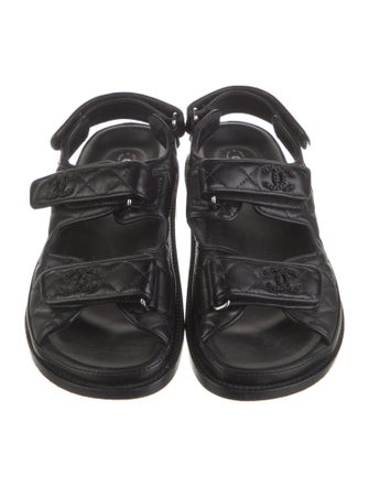 Chanel Interlocking CC Logo Leather Slingback Sandals