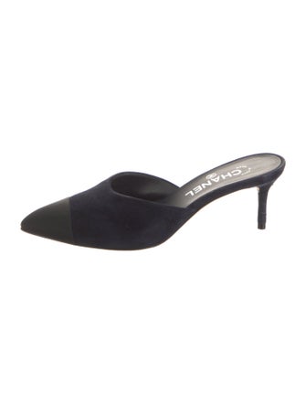 Chanel Interlocking CC Logo Suede Mules