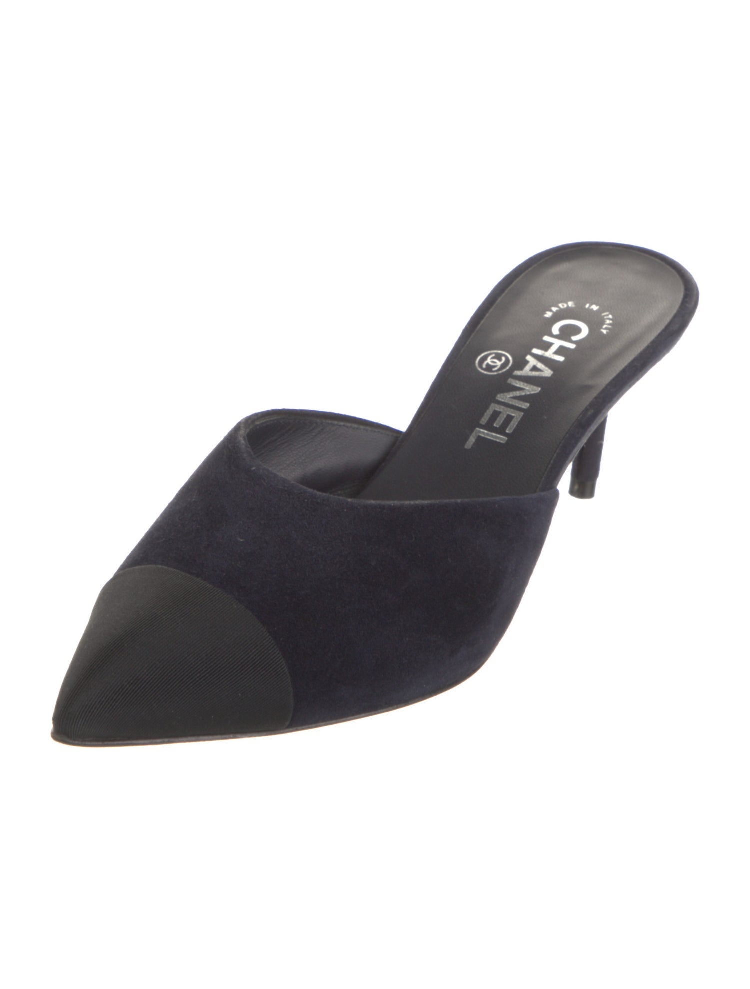 Chanel Interlocking CC Logo Suede Mules