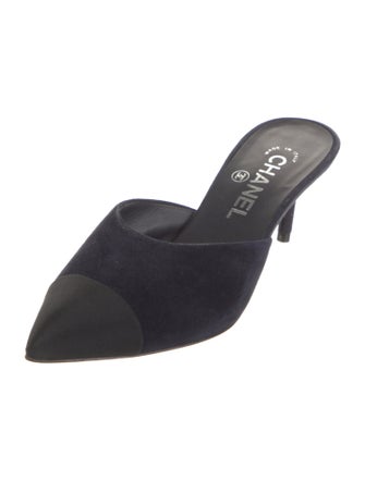 Chanel Interlocking CC Logo Suede Mules