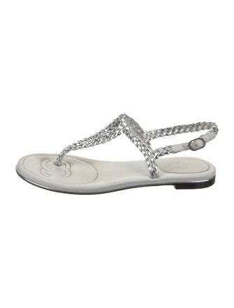 Chanel Interlocking CC Logo Leather T-Strap Sandals