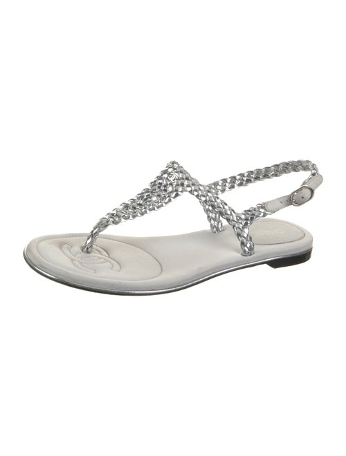 Chanel Interlocking CC Logo Leather T-Strap Sandals