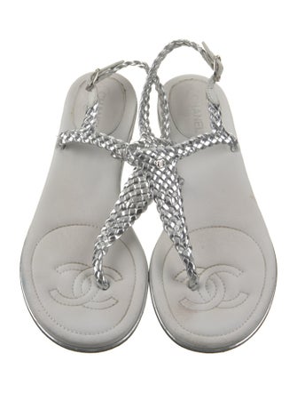 Chanel Interlocking CC Logo Leather T-Strap Sandals
