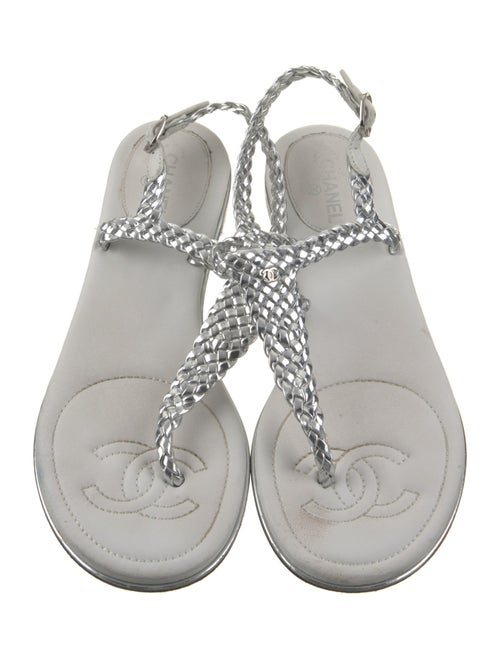 Chanel Interlocking CC Logo Leather T-Strap Sandals