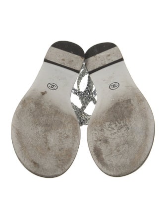 Chanel Interlocking CC Logo Leather T-Strap Sandals