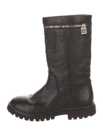 Chanel Interlocking CC Logo Leather Moto Boots