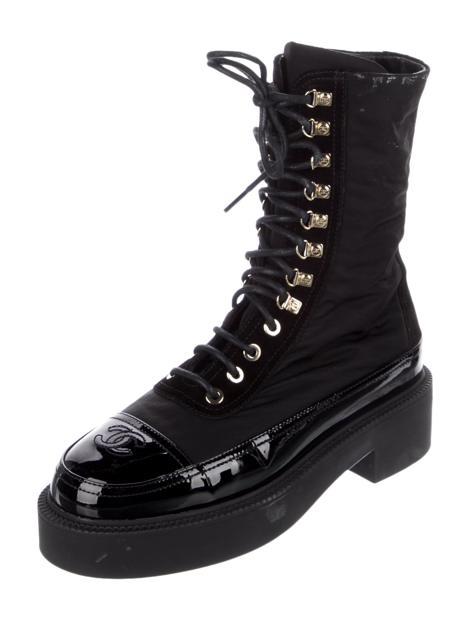 Chanel Interlocking CC Logo Nylon Combat Boots