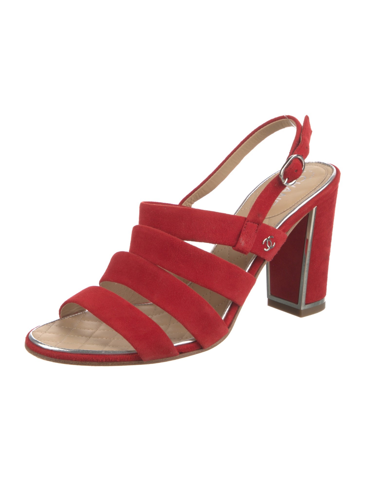 Chanel Interlocking CC Logo Suede Slingback Sandals