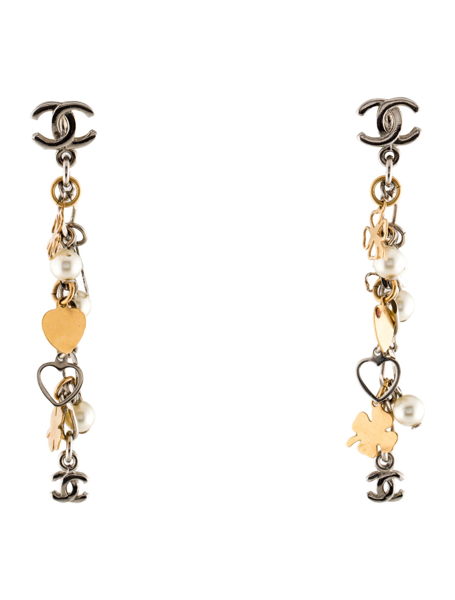 Chanel Faux Pearl CC Clover Drop Earrings