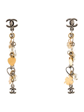 Chanel Faux Pearl CC Clover Drop Earrings