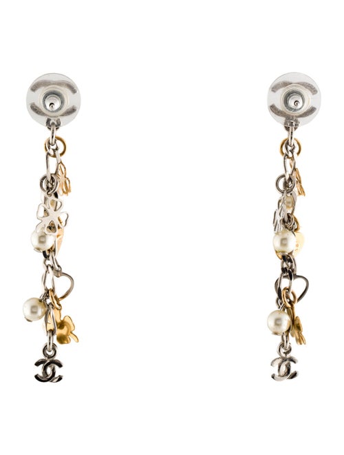 Chanel Faux Pearl CC Clover Drop Earrings