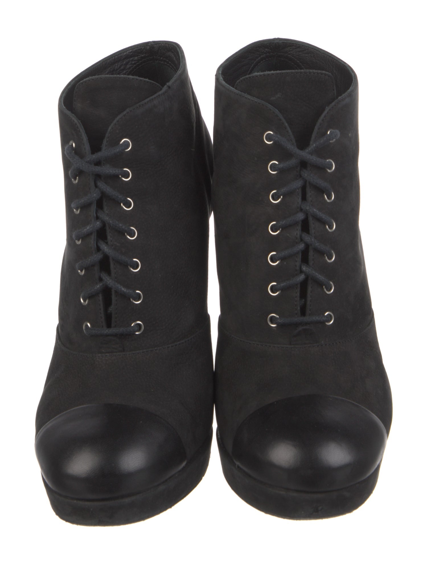Chanel Interlocking CC Logo Suede Lace-Up Boots