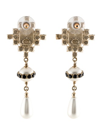 Chanel Faux Pearl & Strass Drop Earrings