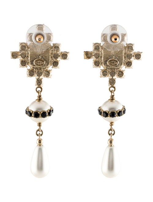 Chanel Faux Pearl & Strass Drop Earrings