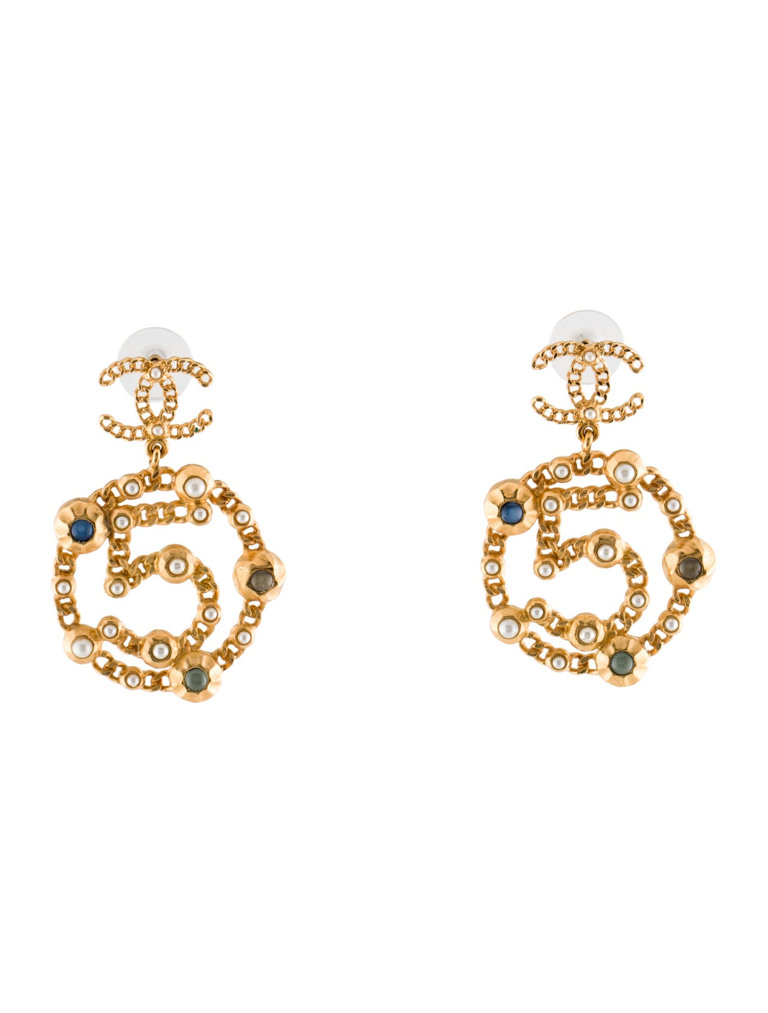 Chanel Faux Pearl & Resin CC No.5 Drop Earrings