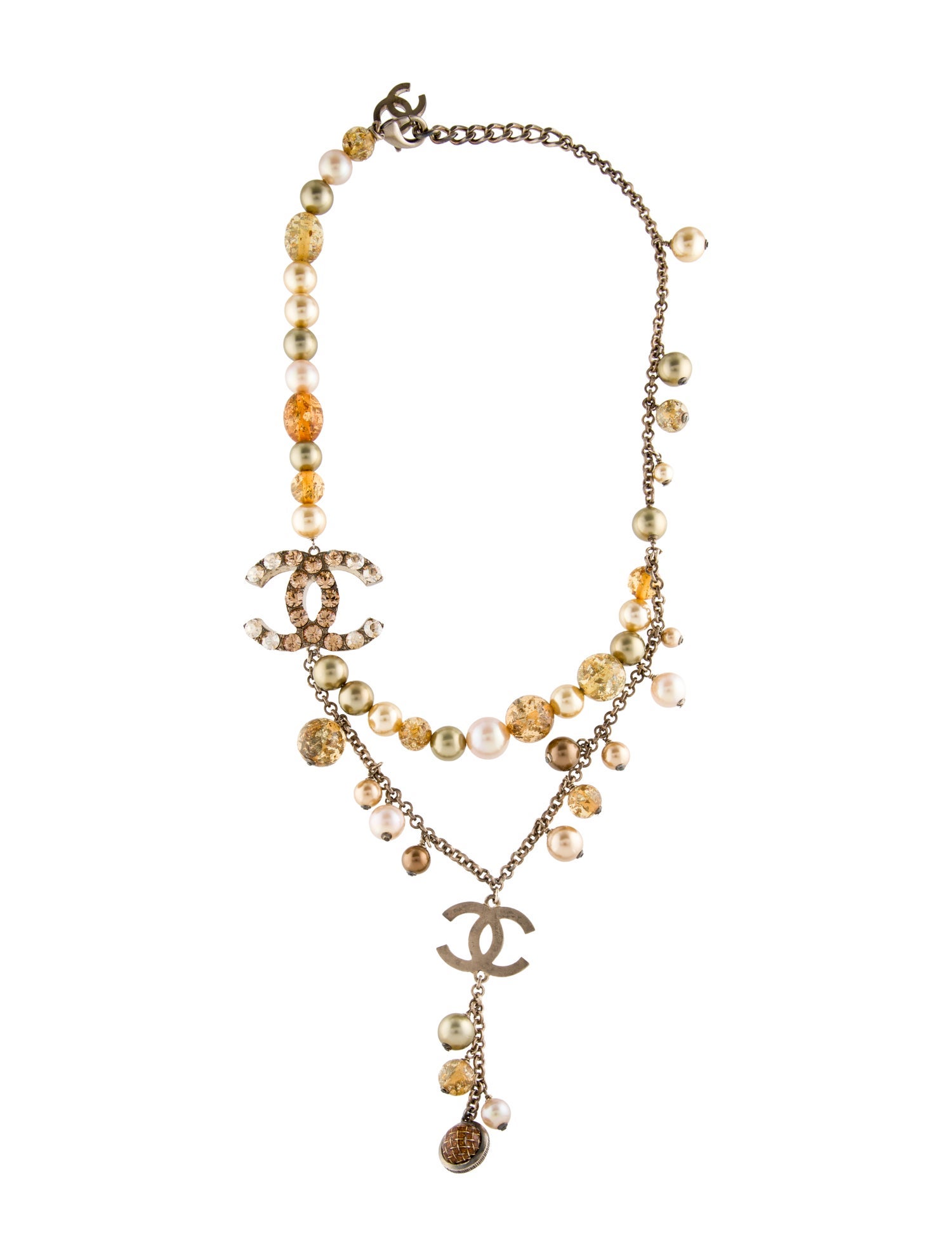 Chanel Faux Pearl & Strass CC Collar Station Necklace