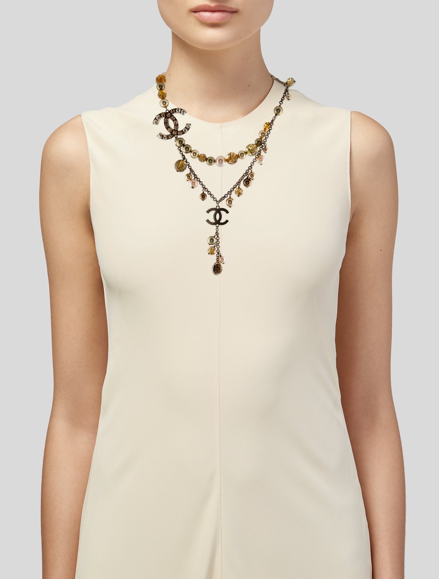 Chanel Faux Pearl & Strass CC Collar Station Necklace