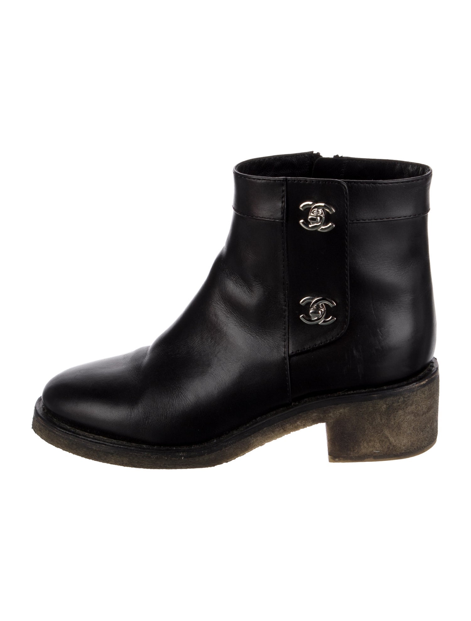 Chanel Interlocking CC Logo Leather Moto Boots