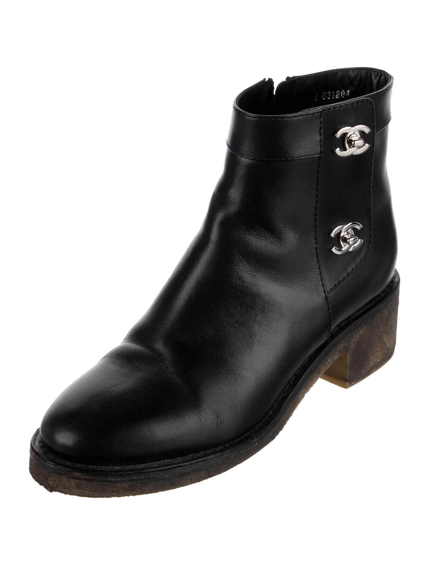 Chanel Interlocking CC Logo Leather Moto Boots