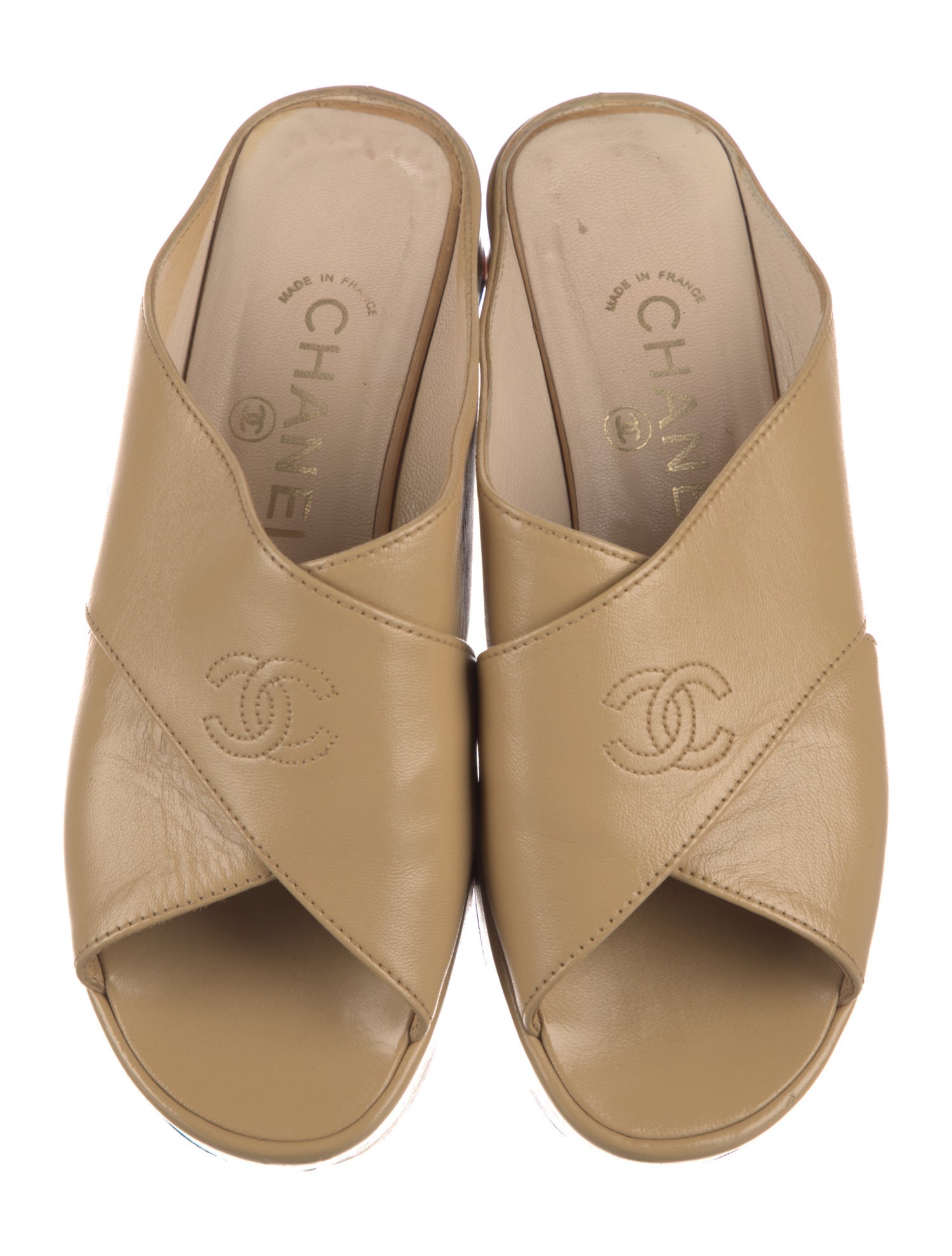 Chanel Interlocking CC Logo Leather Slides