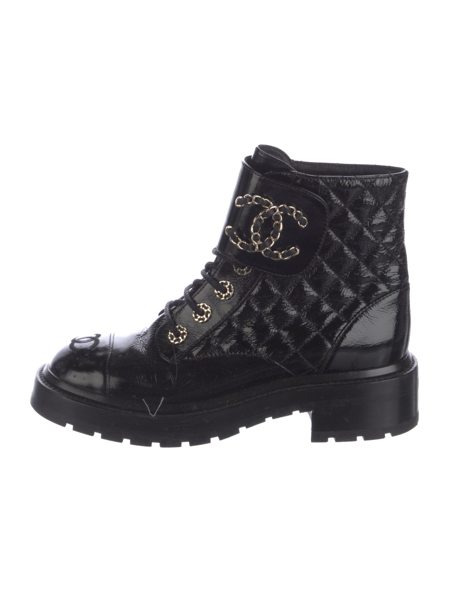 Chanel Interlocking CC Logo Calfskin Combat Boots