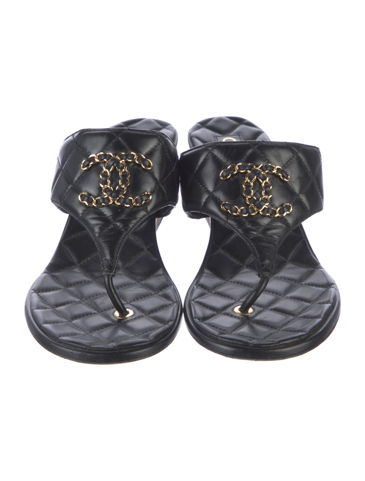 Chanel Interlocking CC Logo Leather Flip Flops