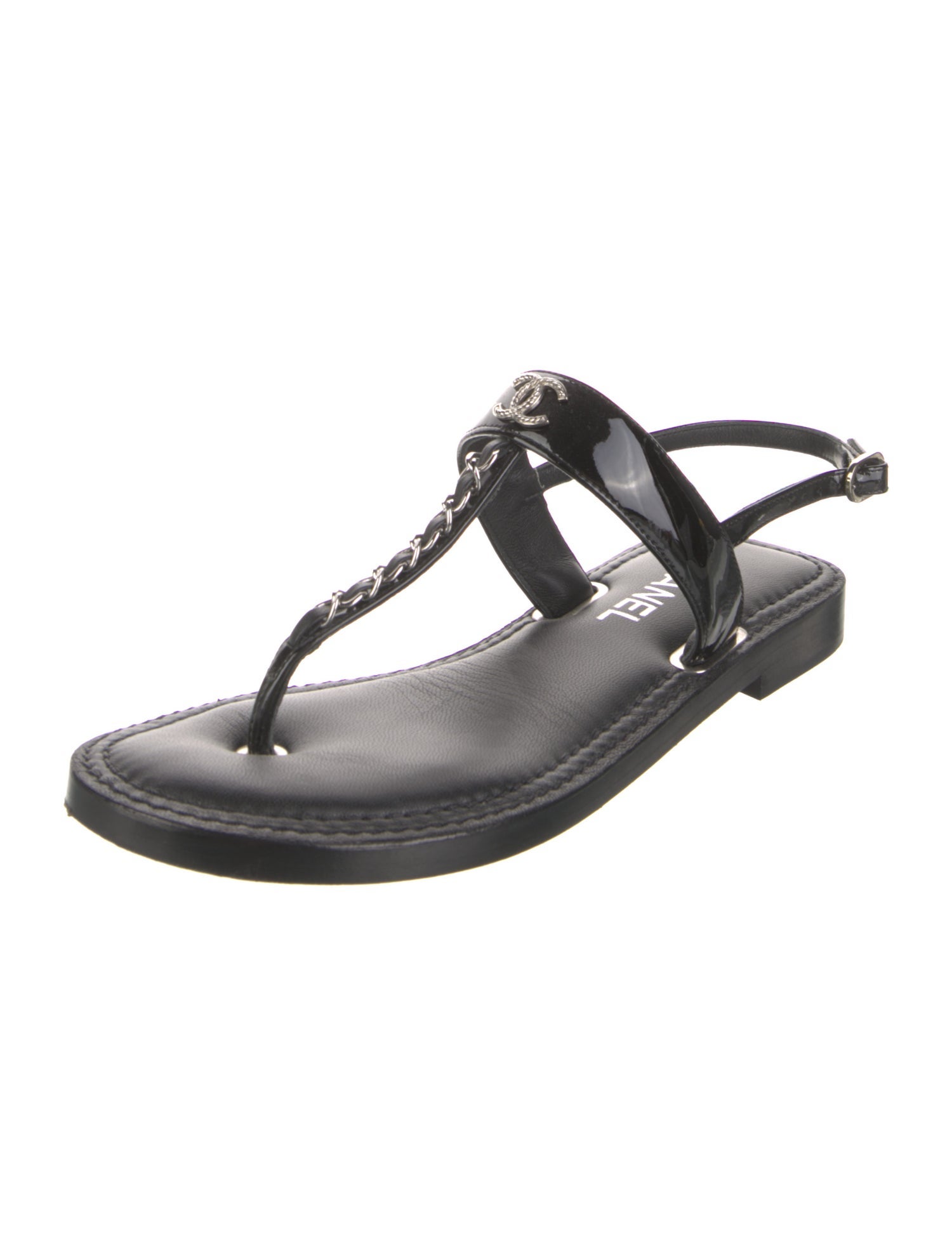 Chanel 2022 Interlocking CC Logo T-Strap Sandals