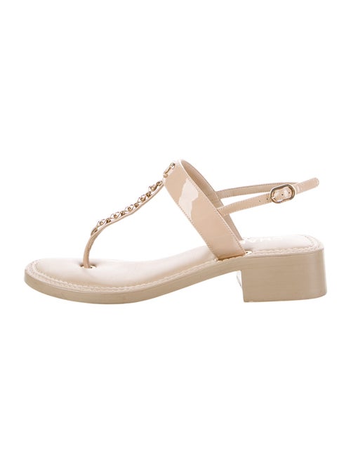 Chanel Interlocking CC Logo Patent Leather T-Strap Sandals