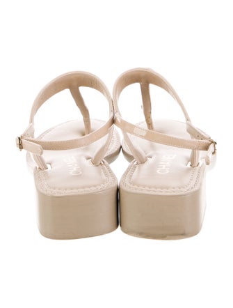 Chanel Interlocking CC Logo Patent Leather T-Strap Sandals