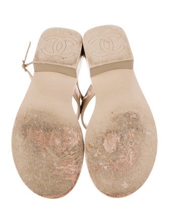 Chanel Interlocking CC Logo Patent Leather T-Strap Sandals